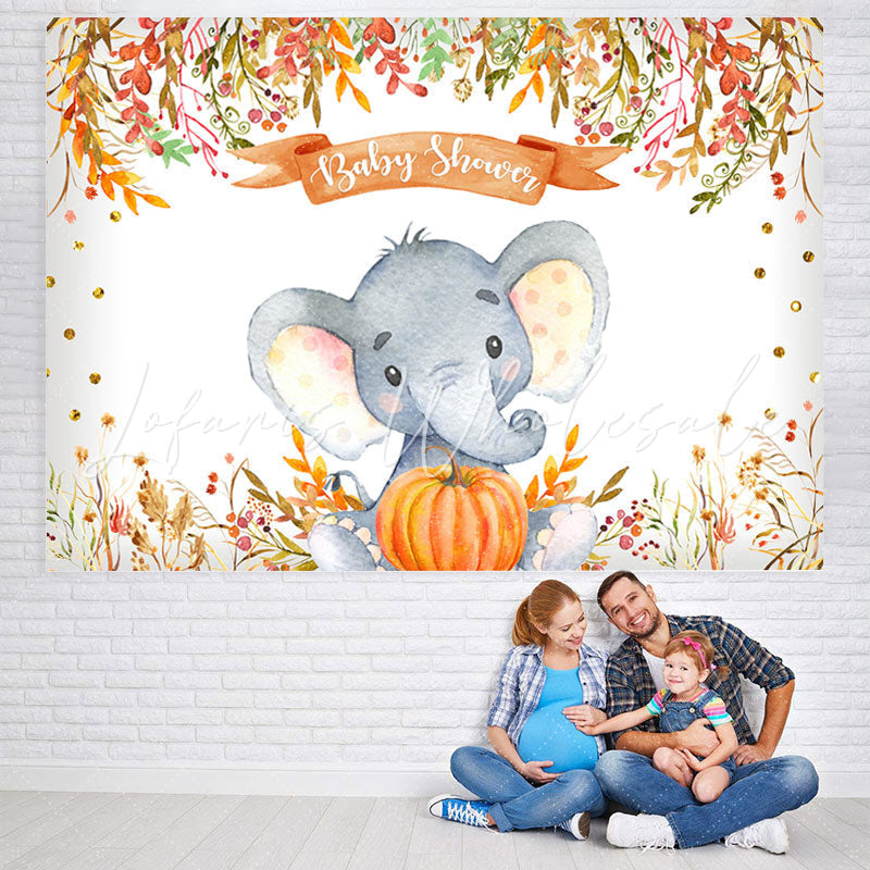 Lofaris Elephant Pumpkin Baby Shower Gold Glitter Theme Backdrop