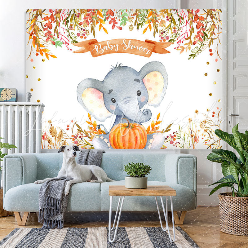 Lofaris Elephant Pumpkin Baby Shower Gold Glitter Theme Backdrop
