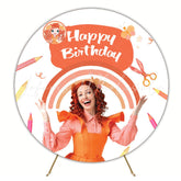 Emma? Memma Cartoon Girls Rainbow Round Happy Birthday Backdrop