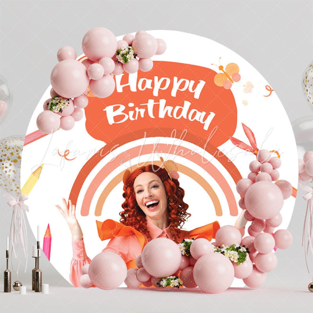 Emma? Memma Cartoon Girls Rainbow Round Happy Birthday Backdrop