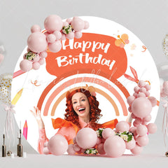 Emma? Memma Cartoon Girls Rainbow Round Happy Birthday Backdrop