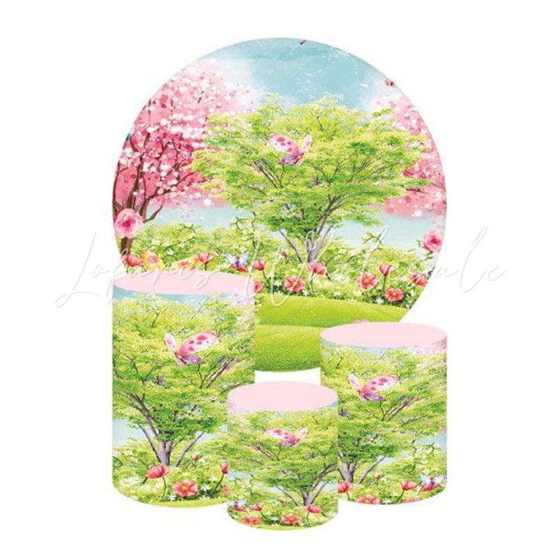 Enchanted Garden Themed Round Backdrop and Cylinder Kit for Parties