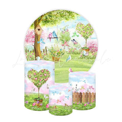 Enchanted Garden Themed Round Backdrop and Cylinders Kit