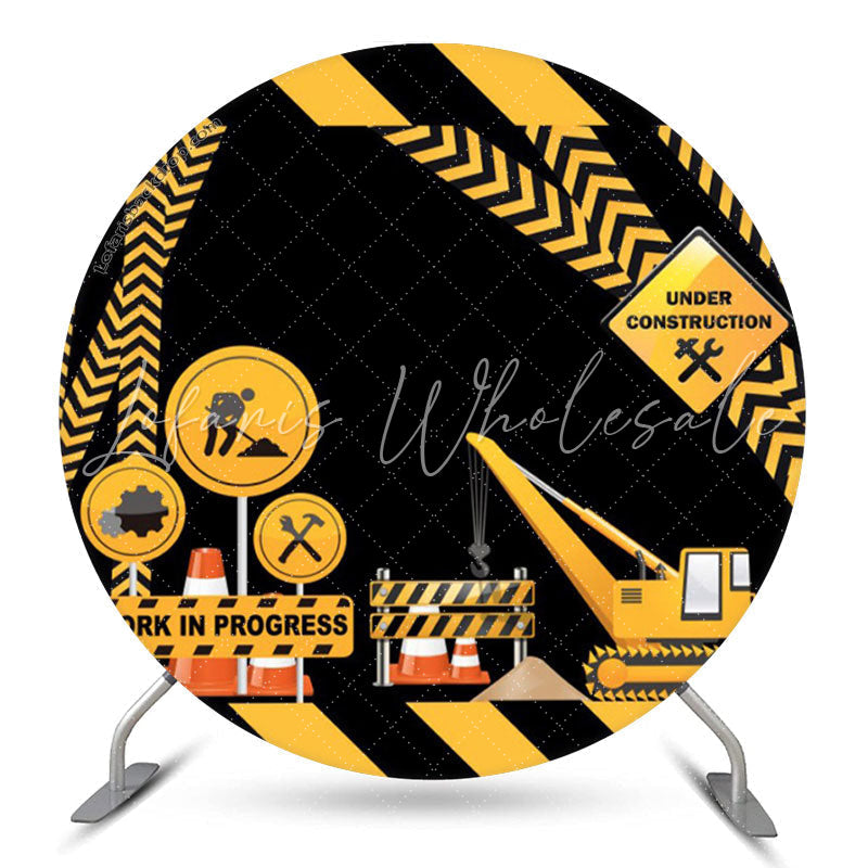 Lofaris Engineering Sign Yellow Black Stripes Round Backdrop