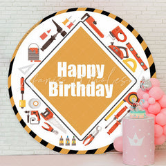 Lofaris Engineering Tool Yellow Round Happy Birthday Backdrop