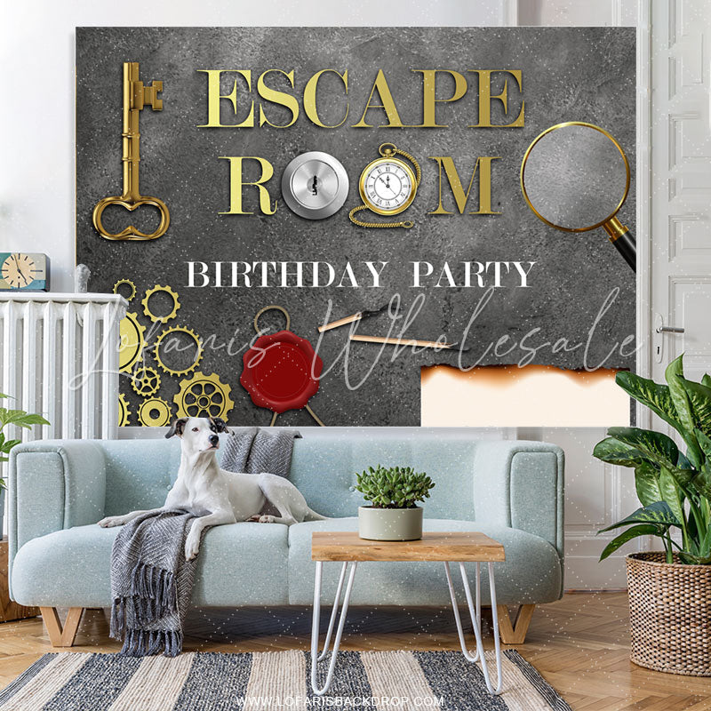 Lofaris Escape Room Gold And Grey Backdrop For Happy Birthday