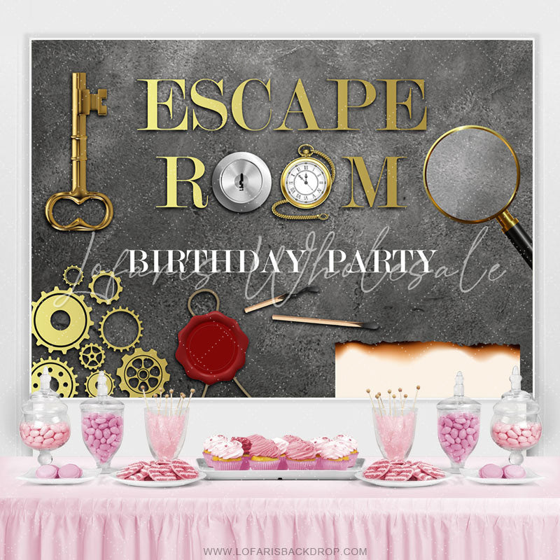 Lofaris Escape Room Gold And Grey Backdrop For Happy Birthday
