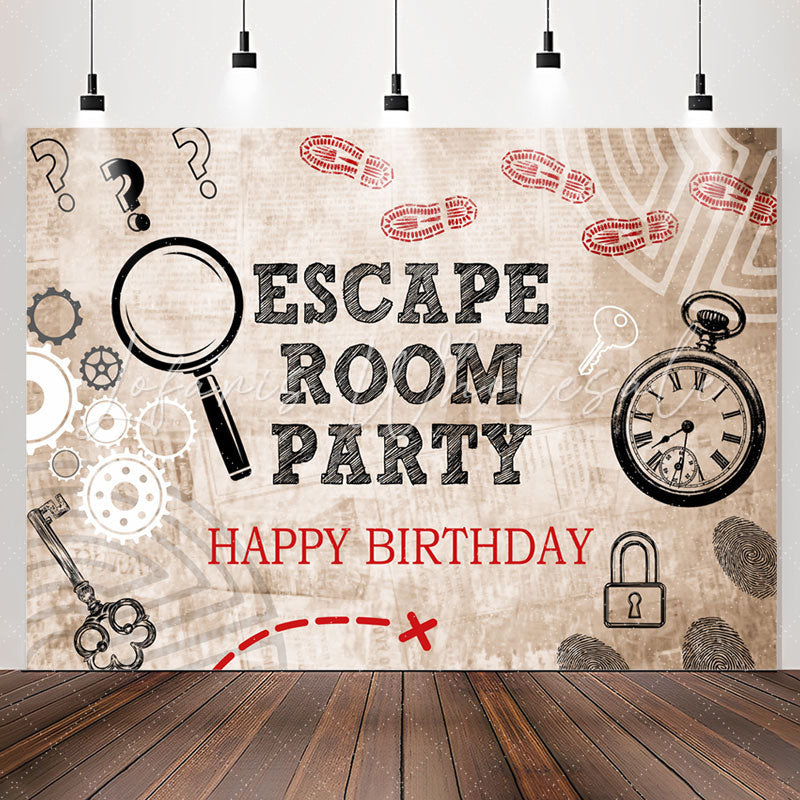 Lofaris Escape Room Party Magnifier Happy Birthday Backdrop