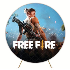 Exciting Free Fire Round Backdrop For Gamer Party Celebration Theme