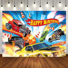 Lofaris Exciting Racing Cars Blue Birthday Party Backdrop