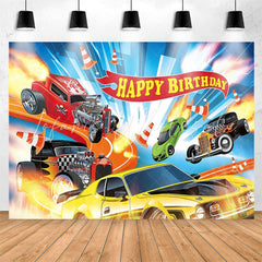 Lofaris Exciting Racing Cars Blue Birthday Party Backdrop