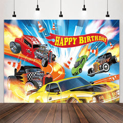 Lofaris Exciting Racing Cars Blue Birthday Party Backdrop