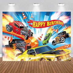Exciting Racing Cars Blue Birthday Party Backdrop
