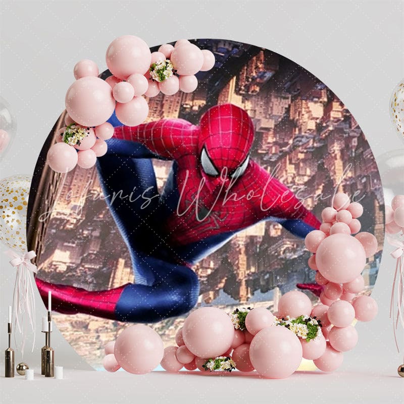 Exciting Spider-Man Super Heroes Round Backdrop For Action Party Theme