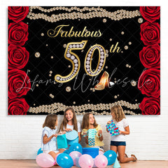 Lofaris Fabulous 50th Rose Pearls Birthday Backdrop for women