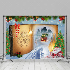 Lofaris Fairy Magic Book Xmas Tree Snowy Christmas Backdrop
