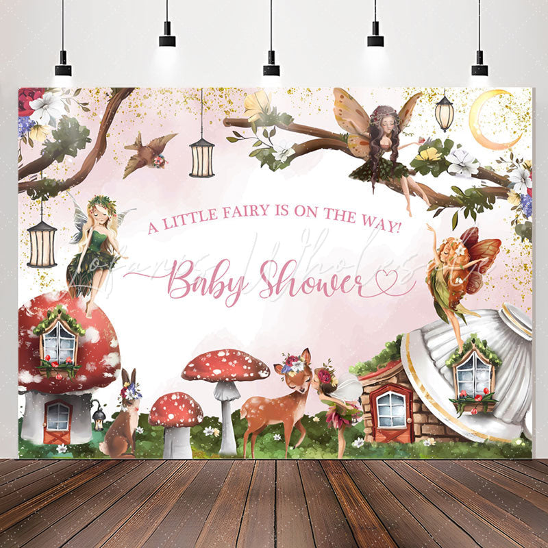 Lofaris Fairy Mushroom House Girls Baby Shower Backdrop