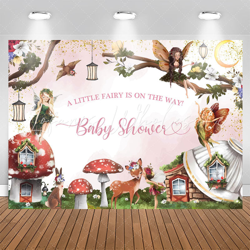 Lofaris Fairy Mushroom House Girls Baby Shower Backdrop