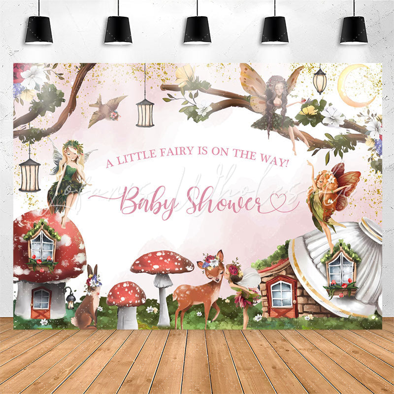 Lofaris Fairy Mushroom House Girls Baby Shower Backdrop