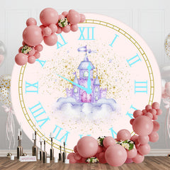 Lofaris Fairy Tale Pink Clock Castle Round Birthday Backdrop