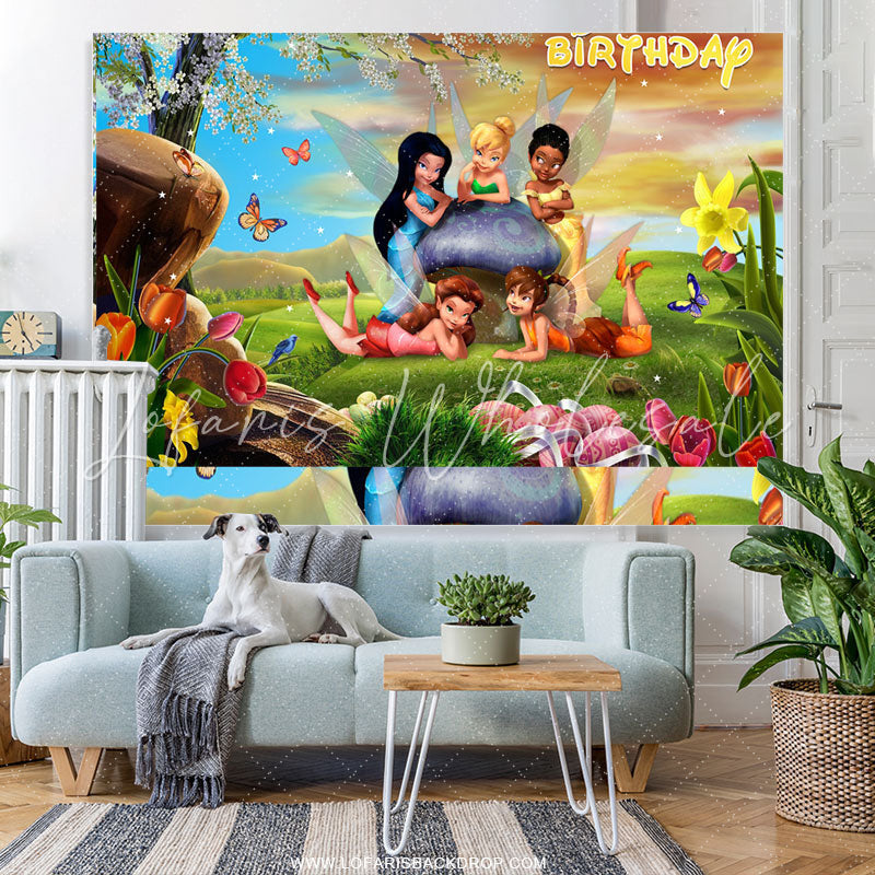 Lofaris Fairylike Kids In Magic Floral Happy Birthday Backdrop
