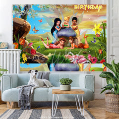 Lofaris Fairylike Kids In Magic Floral Happy Birthday Backdrop