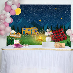 Fake Campfire Starry Night Happy Camper Backdrop For Classroom Party