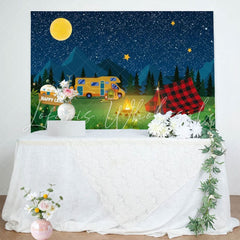 Fake Campfire Starry Night Happy Camper Backdrop For Classroom Party