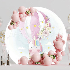 Fantasy Baby Unicorn Round Backdrop for Girls Party