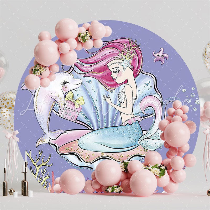 Fantasy Mermaid Girl Shell Round Backdrop for Kids Event