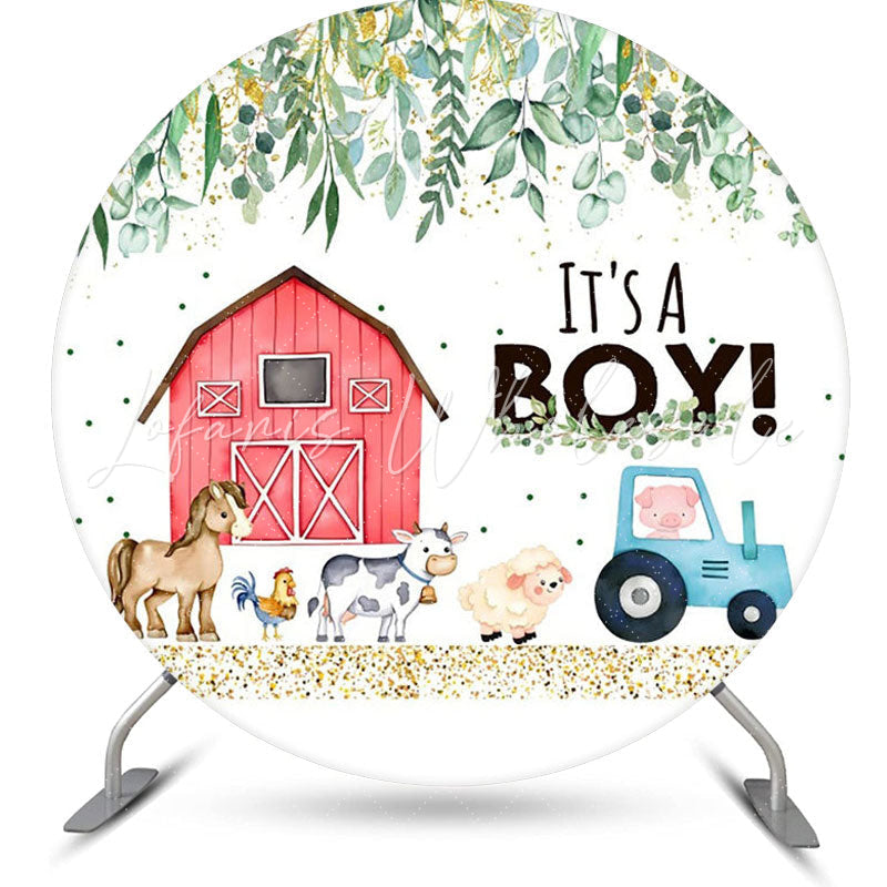 Lofaris Farm Animals Leaf Round Baby Shower Backdrop For Boy