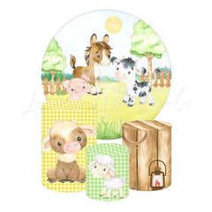 Farm Animals Themed Round Backdrop and Cylinder Kit