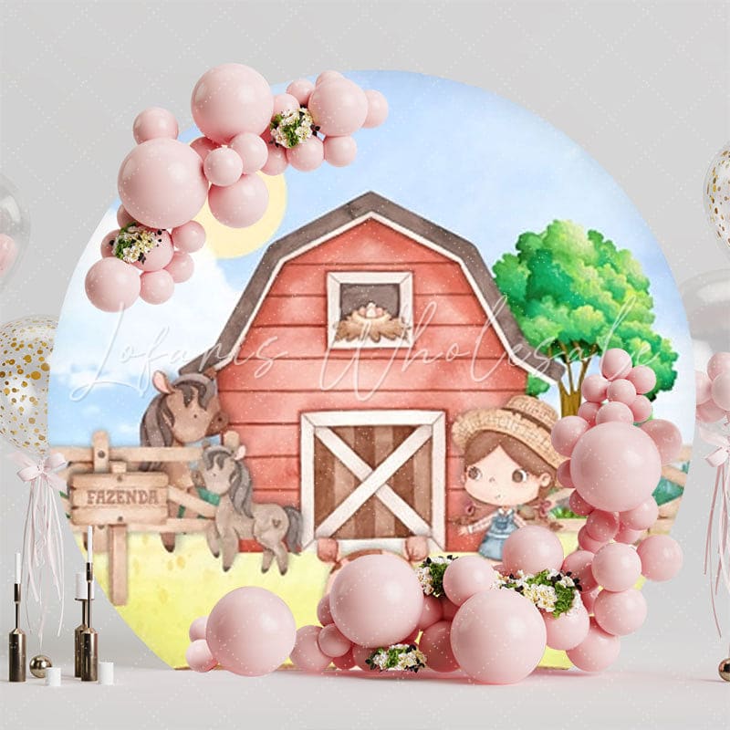 Farm Barn Round Backdrop For Rustic Kids Party Celebration