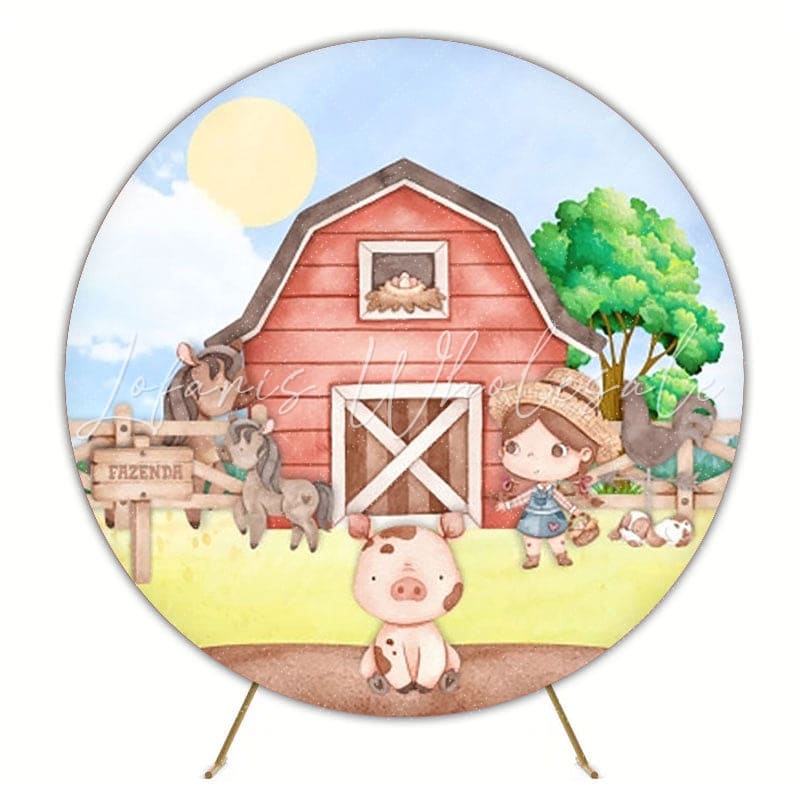 Farm Barn Round Backdrop For Rustic Kids Party Celebration
