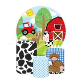 Farm Barn Themed Round Backdrop and Cylinders Kit for Events
