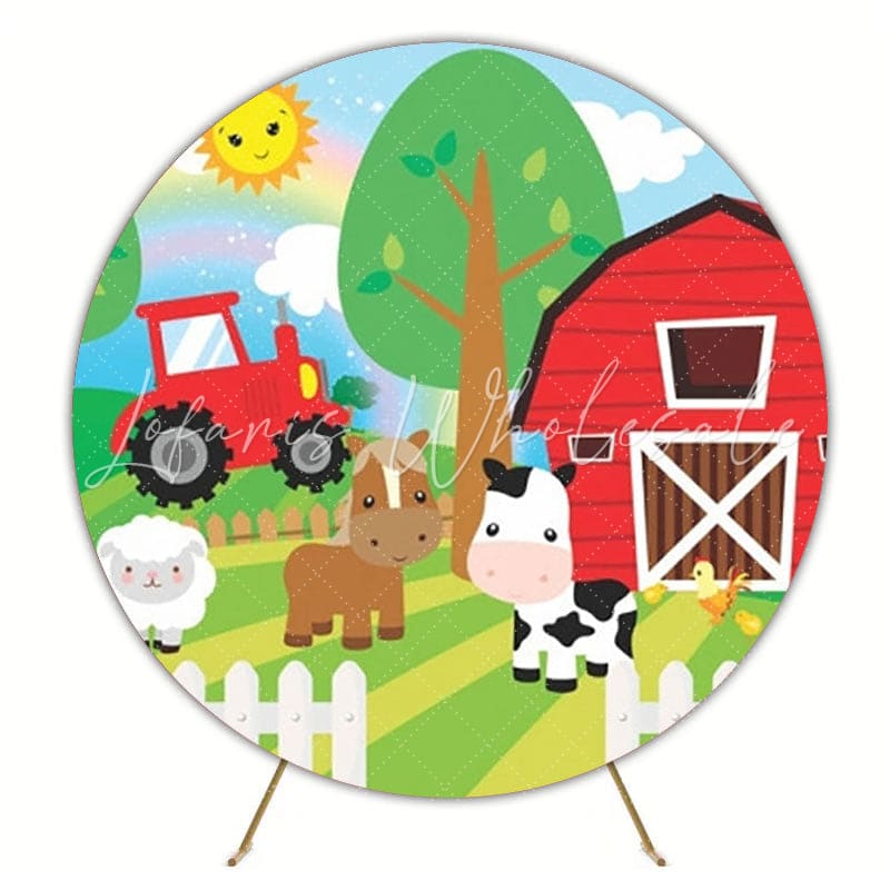 Farm Barnyard Animals Round Backdrop For Rustic Country Party