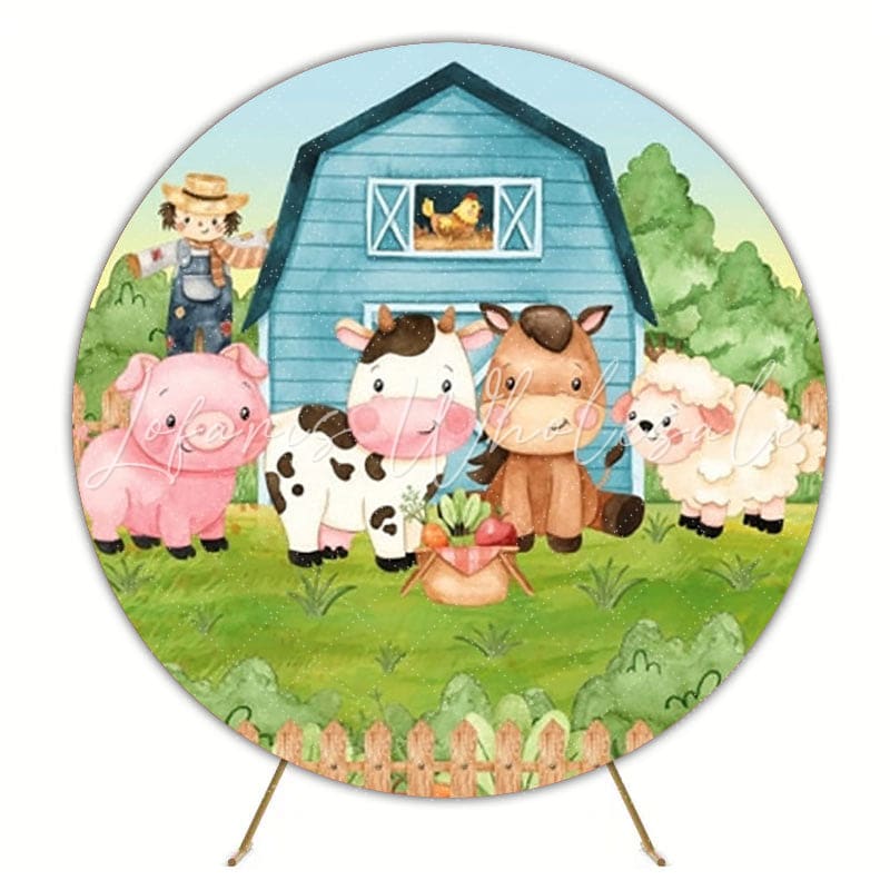 Farm Barnyard Animals Round Backdrop For Rustic Party Theme