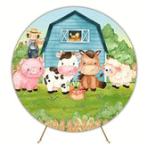 Farm Barnyard Animals Round Backdrop For Rustic Party Theme