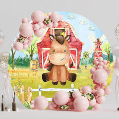 Farm Little Horse Round Backdrop for Farm Themed Party
