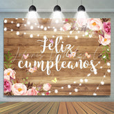 Lofaris Feliz Cumpleanos Floral Wooden Happy Birthday Backdrop