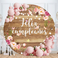 Lofaris Feliz Cumpleanos Flower Wood Round Birthday Backdrop