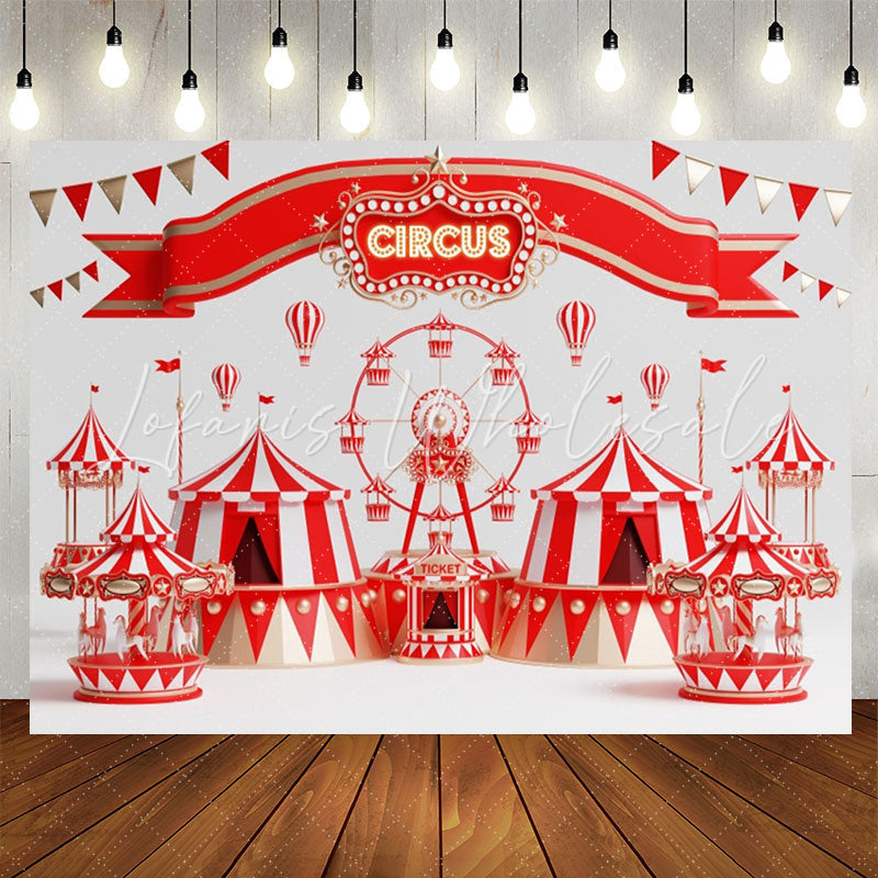 Lofaris Ferris Wheel Carousel Red Circus Birthday Backdrop