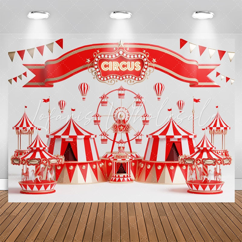 Lofaris Ferris Wheel Carousel Red Circus Birthday Backdrop