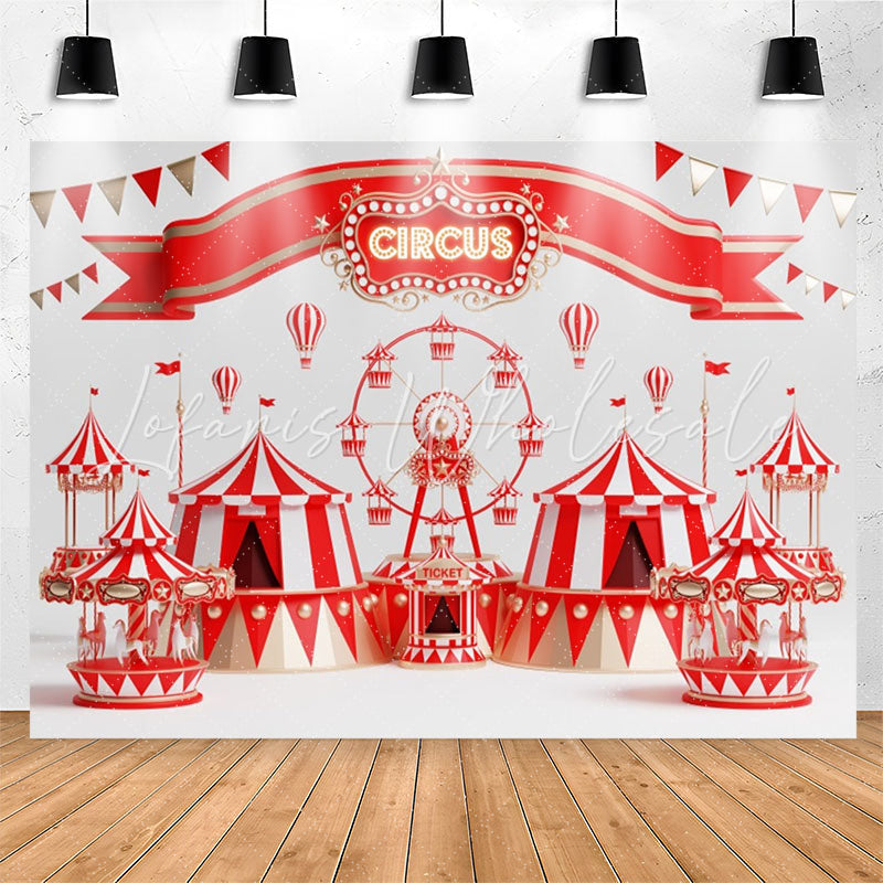 Lofaris Ferris Wheel Carousel Red Circus Birthday Backdrop