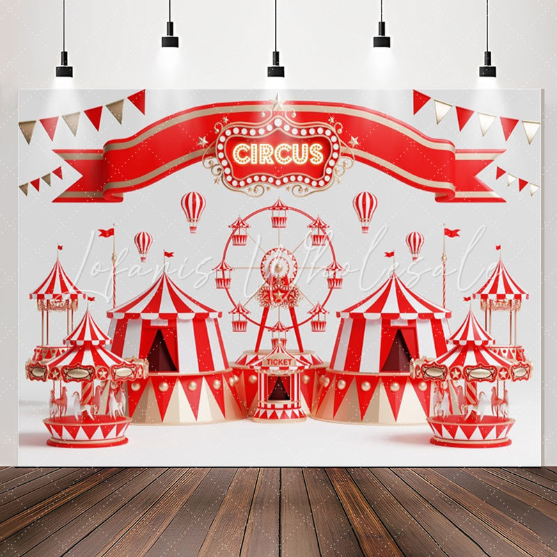 Lofaris Ferris Wheel Carousel Red Circus Birthday Backdrop