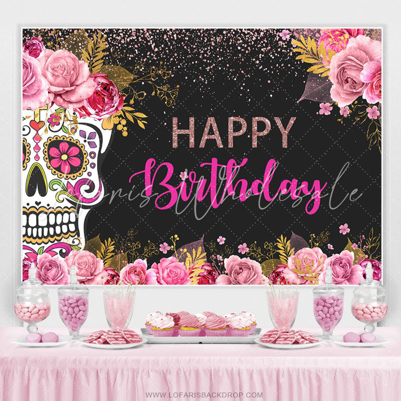 Lofaris Fiesta Day Of Death Themed Happy Birthday Backdrop