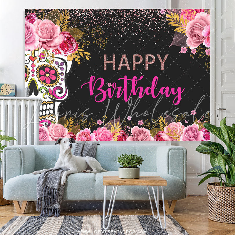 Lofaris Fiesta Day Of Death Themed Happy Birthday Backdrop