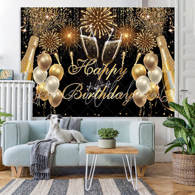 Lofaris Fiesta Glitter Golden Balloon Happy Birthday Backdrop