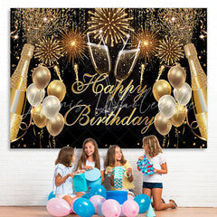 Lofaris Fiesta Glitter Golden Balloon Happy Birthday Backdrop