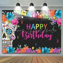 Lofaris Fiesta Skull Flowers Decor Happy Birthday Party Backdrop